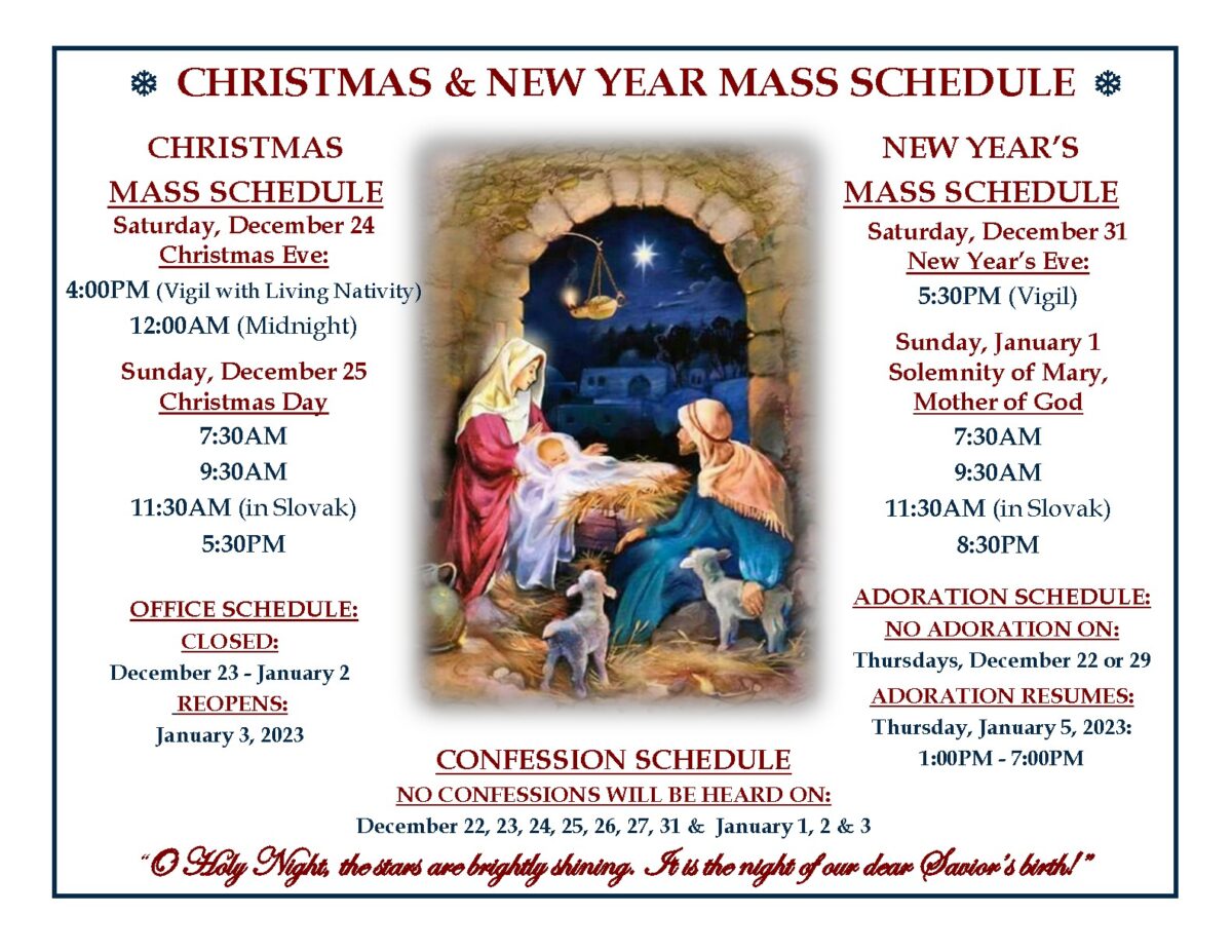 Christmas & New Year’s Schedules SS. Cyril and Methodius Parish